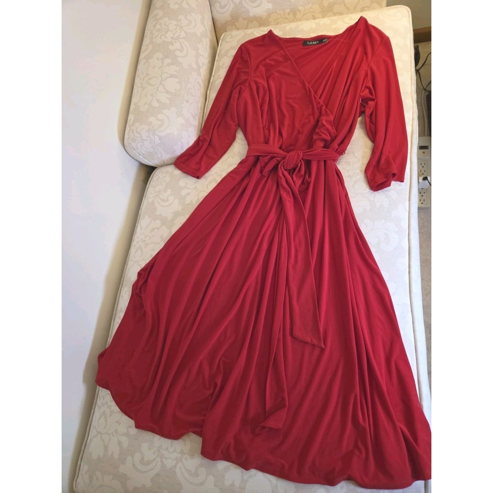 Lauren Ralph Lauren Women's Surplice Jersey Knit Dress Red‎ Size 22W NEW! $125 - Picture 7 of 15